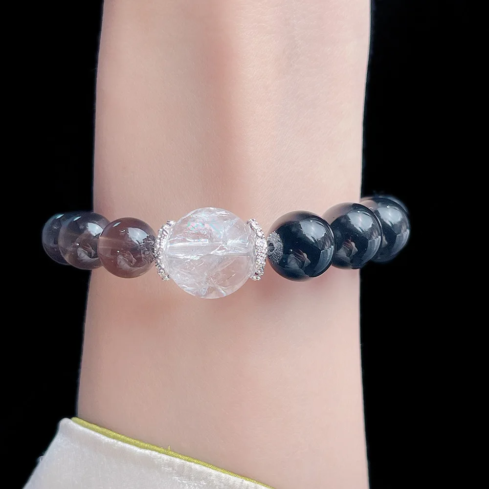 خمسة عناصر نقص المياه للنساء حجر السج الطبيعي الأسود سوبر سبعة الشاي كريستال متعدد الكنز سوار التوازن الطاقة #4