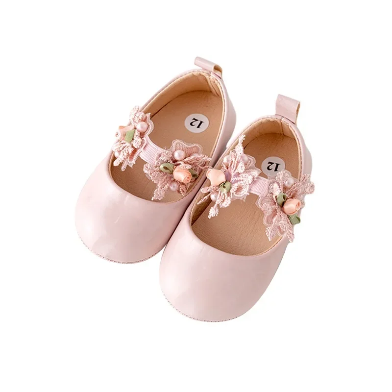 EWODOS Baby Girl Premium PU Flat Infant Flower First Walker Crib Shoes for Party Festival Baby Shower Baby Casual Princess Shoes