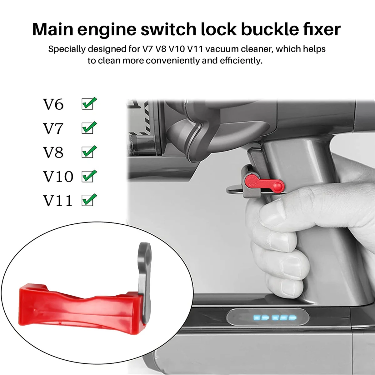 

Trigger Lock for Dyson V6 V7 V8 V10 V11 Vacuum Cleaner, Power Button Lock Accessories, Free Your Finger Red