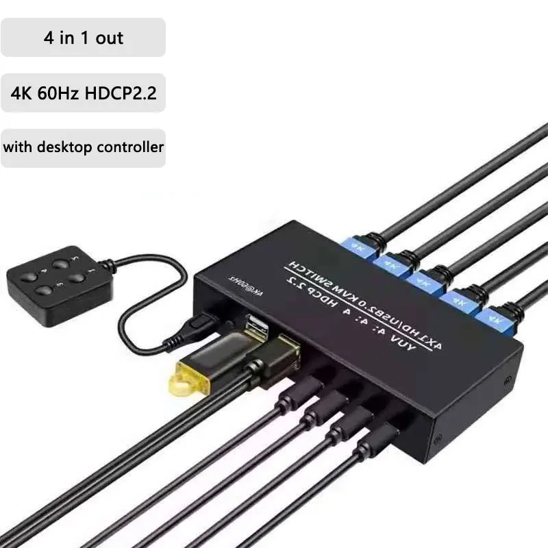 

4K 60Hz KVM 4 in 1 out Switch HDMI-compatible Switcher USB HDCP2.2 Selector 4X1 for 4 PC Share Monitor Mouse Keyboard 4-Port