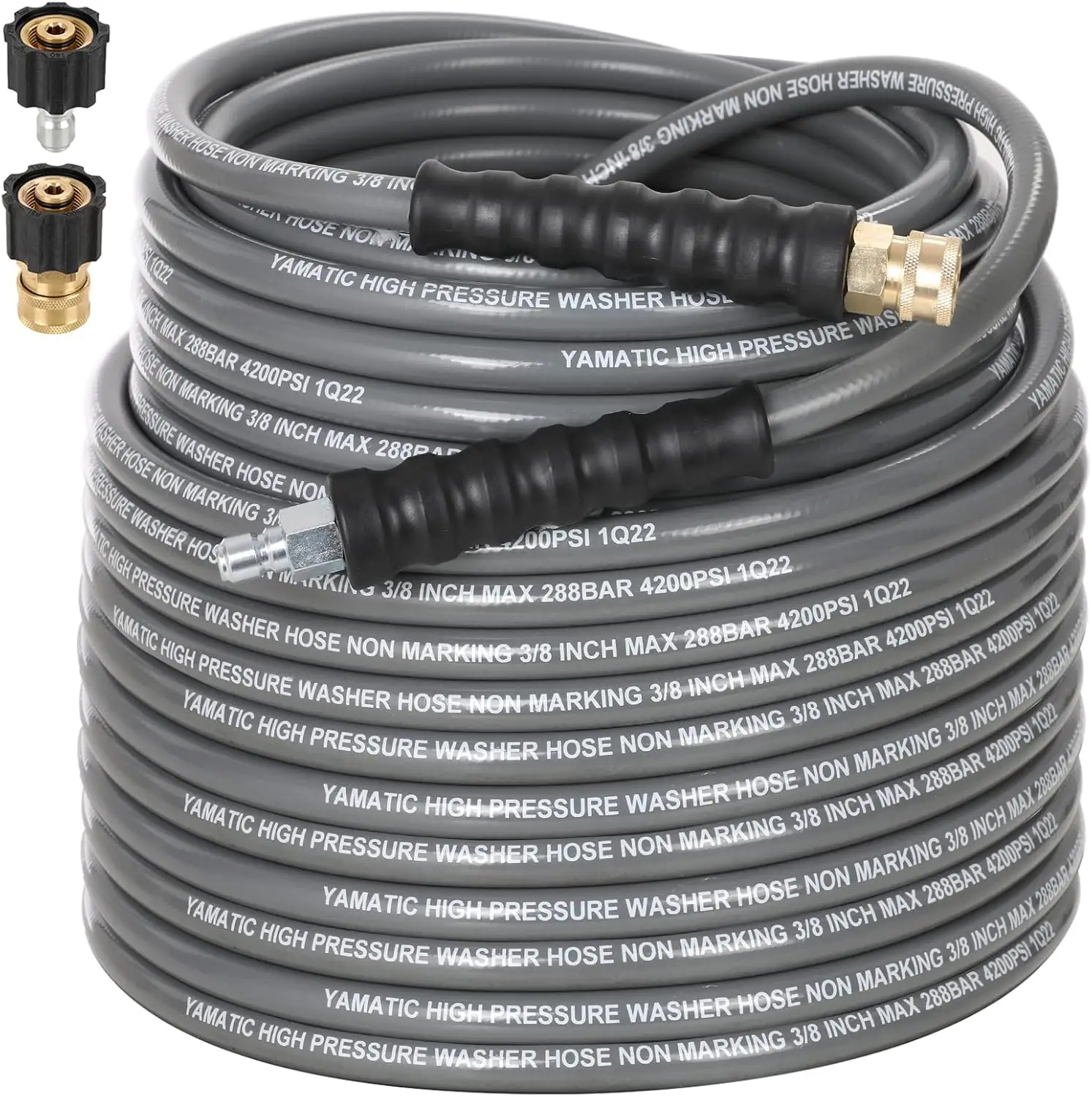 

Non Marking 3/8" 4200 PSI Pressure Washer Hose 100 FT for Hot/Cold Water Rubber Wire Braided, Kink Resistant Swivel 3/8" Quick C