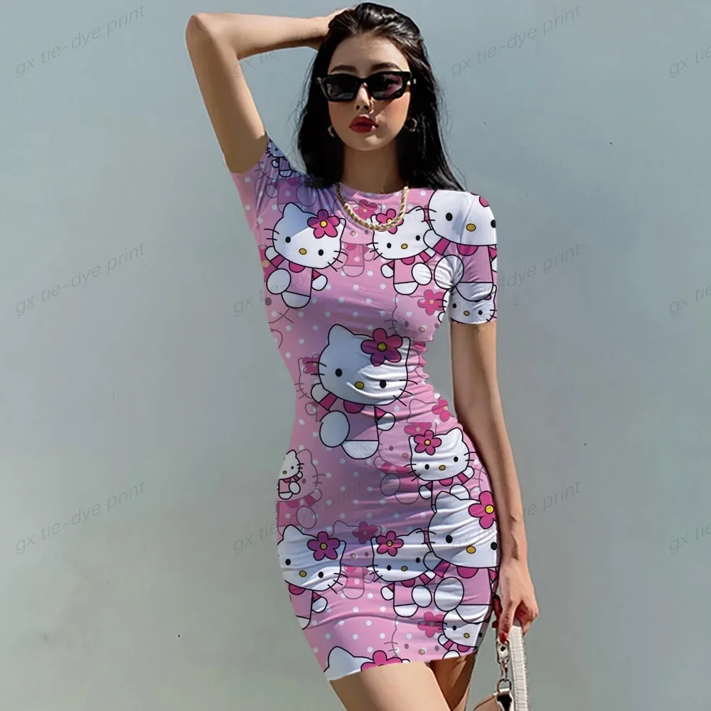 Mode Stretch Mini Jurk Vrouwen Sexy Bandjes Slim Fit Bodycon Party Vestidos Hello Kitty Print Bandjes Jurk Zomer Sling Dress