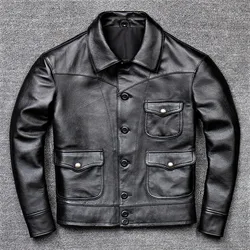 Retro Leather Jacket Men's Genuine Cowhide RL Replicated Collar New Fashion Short Style Business Casual Urban Wear