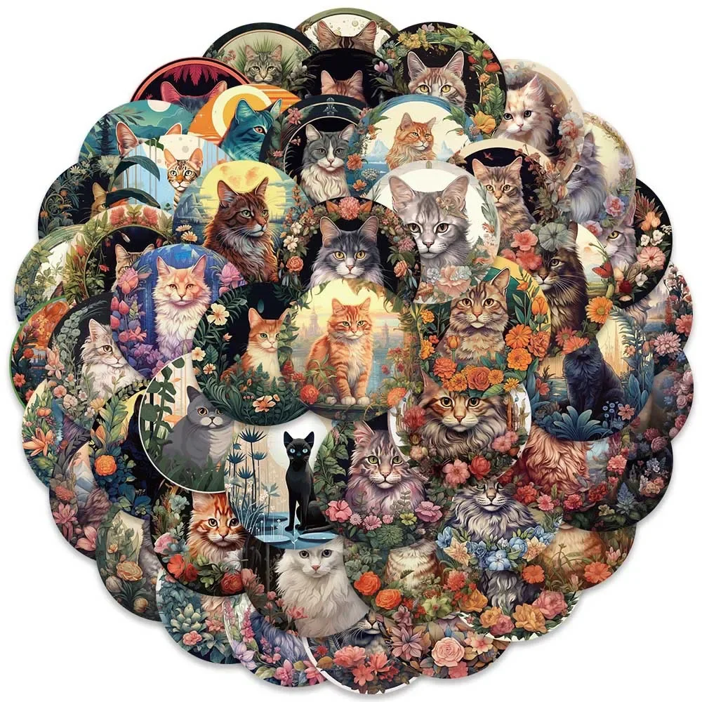 50PCS Kawaii Katze Aufkleber Vintage Blume Aufkleber Dekoration DIY Notebook Motorrad Telefon Koffer Fahrrad Auto Aufkleber Spielzeug