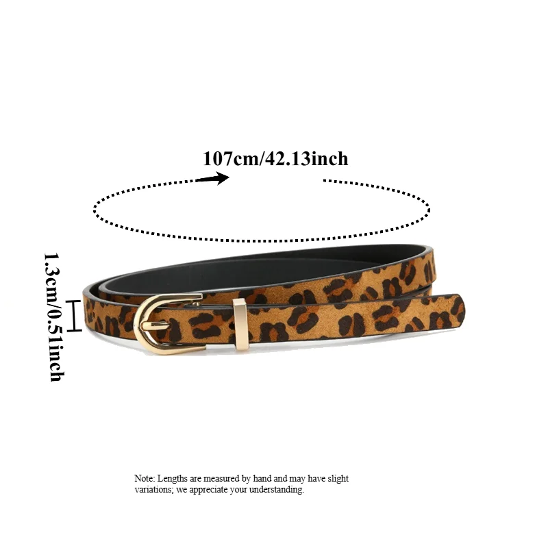 IF IFND Leopard-Print Retro Suede Buckle Thin Belt Trendy Old Money and Spicy Girl Style Fashion Accessory—Women’s Leather Belt