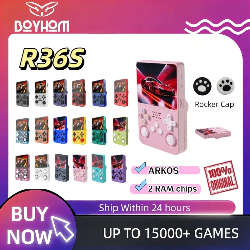 

Портативная игровая консоль BOYHOM R36S в стиле ретро, на базе Linux ARKOS, с двумя оперативными памятью, 3,5-дюймовым IPS-экраном, 15000+ игр, портативный карманный плеер, 64 ГБ/128 ГБ