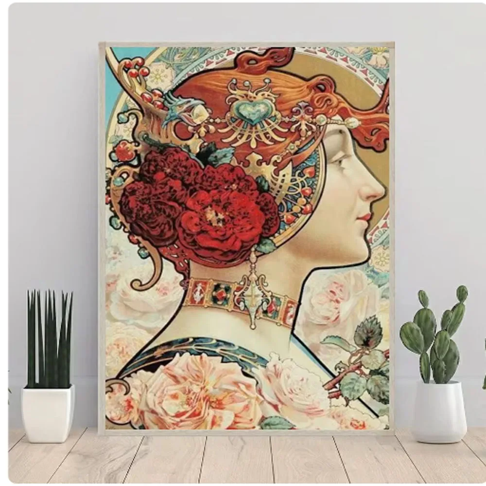 Alphonse Mucha 5D DIY Pintura Diamante Bordado Vintage Beleza Nouveau Mulher Ponto Cruz Mosaico Imagem Artesanato Home Deco