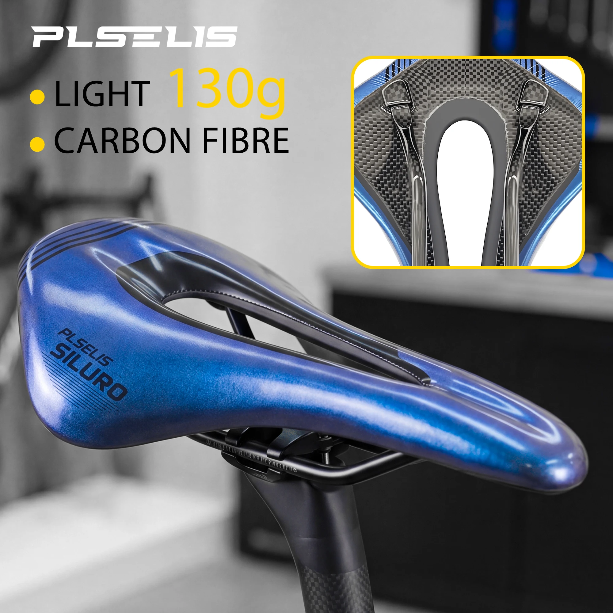 

Plselis Carbon Fiber Road Bike Seat Lightweight Hollow Breathable Design 130g Road Bike Saddle Riding Accessories