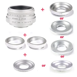 RISESPRAY Silver Mini 25mm f/1.8 APS-C CCTV Lens+adapter ring+2 Macro Ring for Sony NEX FX M4/3 NIKON1 EOSM Mirroless Camera