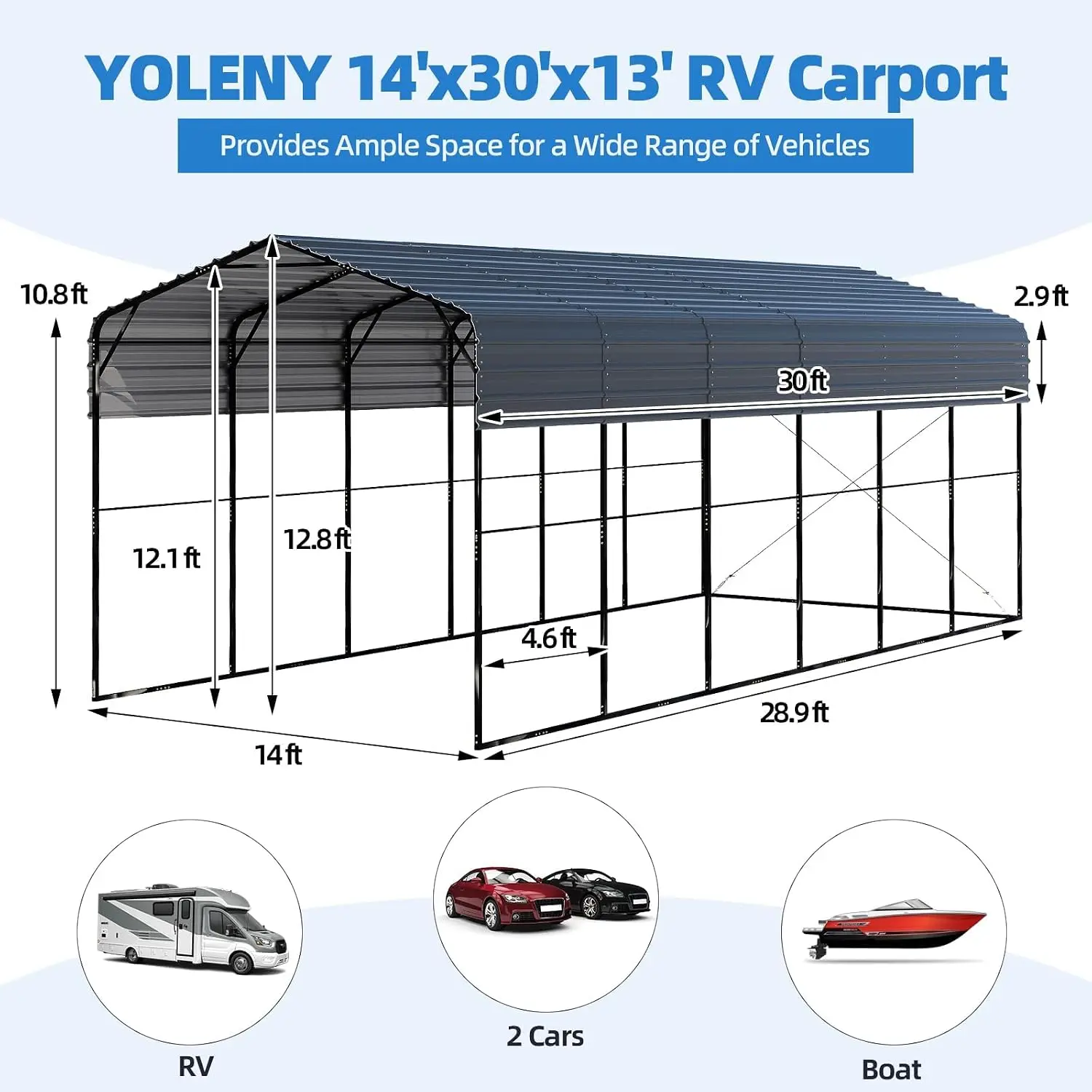 14x25x13 FT Metal Carport Heavy Duty Shelter Galvanized Steel Frame Wind Snow Resistant Outdoor Shed 2 Cars Trucks, Customized