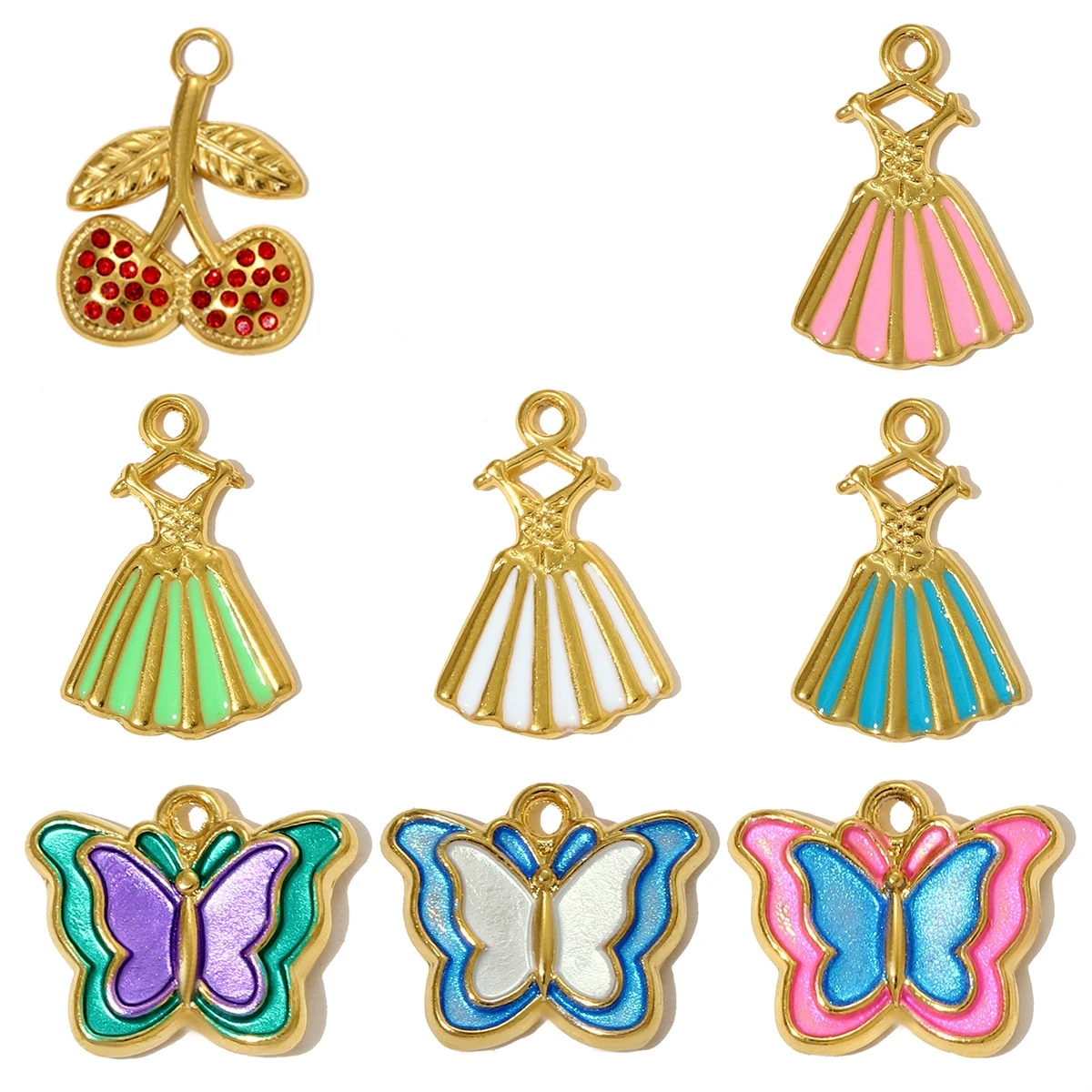 

3Pcs/Lot Stainless Steel Butterfly Charms Enamel Princess Dress Pendants For DIY Making Fashion Jewelry Accessory Wholesale