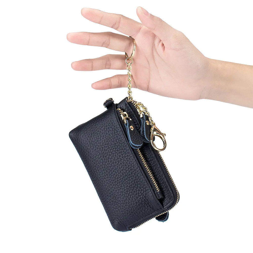 2023 Mini Coin Purse Fashion Genuine Leather Zipper Lichee Pattern Multi Function Solid Color Unisex Clutch Bag Portable Wallet