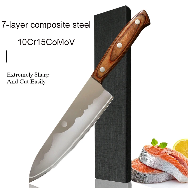 Professional Japanese Chef's Knife, Seven-Layer Composite Steel 10Cr15CoMoV High-Hardness Kitchen Knife, Slicing Knife