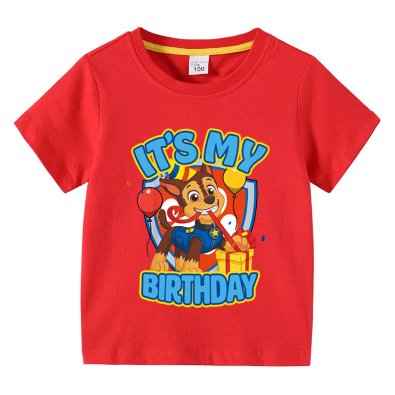 Camiseta de la patrulla canina para niños, ropa de cumpleaños para niños y niñas de 3 a 10 años, Camiseta con estampado de dibujos animados de verano, Camiseta de algodón de manga corta para bebé