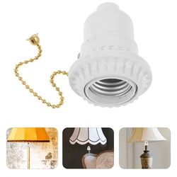 White Semi Double Ring Gold Switch Pull Chain Light Socket Lamp Terminal Base Screw Lamp Holder With Pull Lamp Base