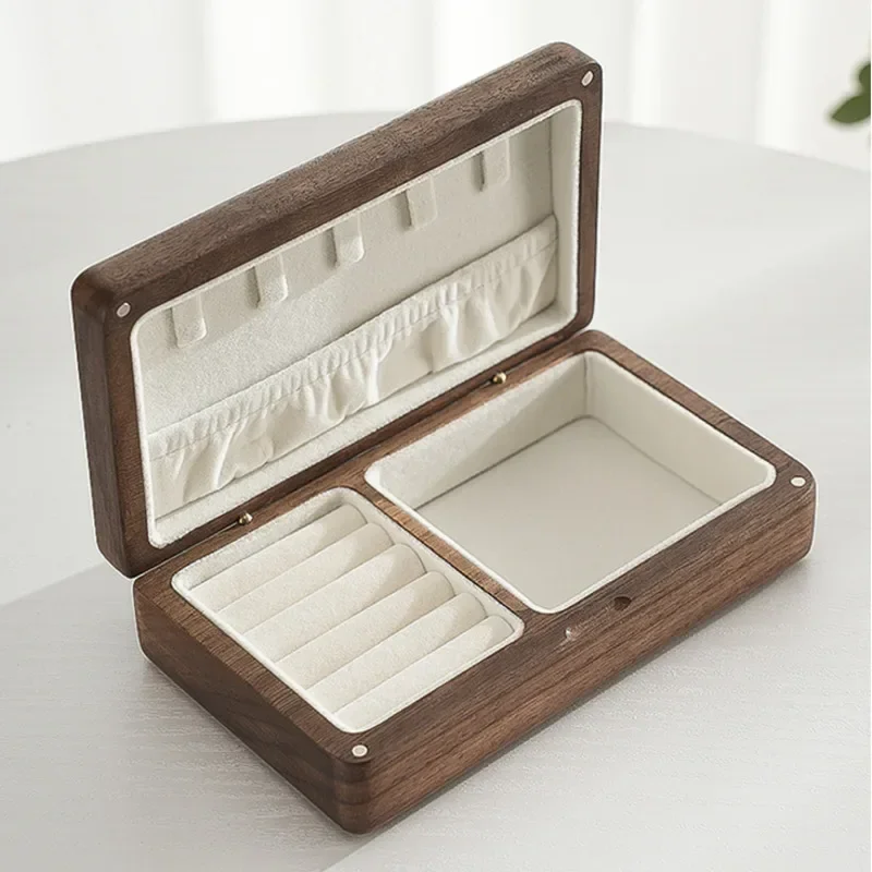 Discount Black Walnut Jewelry Storage Box Small Exquisite Necklace Earring Ring Portable Business Travel Organization Bins