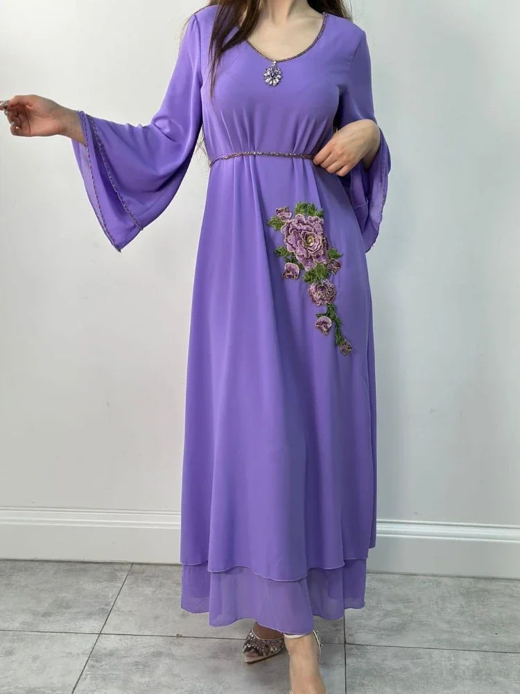 

Jalabiya Elegant Muslim Women Dress Embroidery Abaya Party Eid Party Dresses Kaftan Islam Clothing Dubai Ramadan Robe Caftan