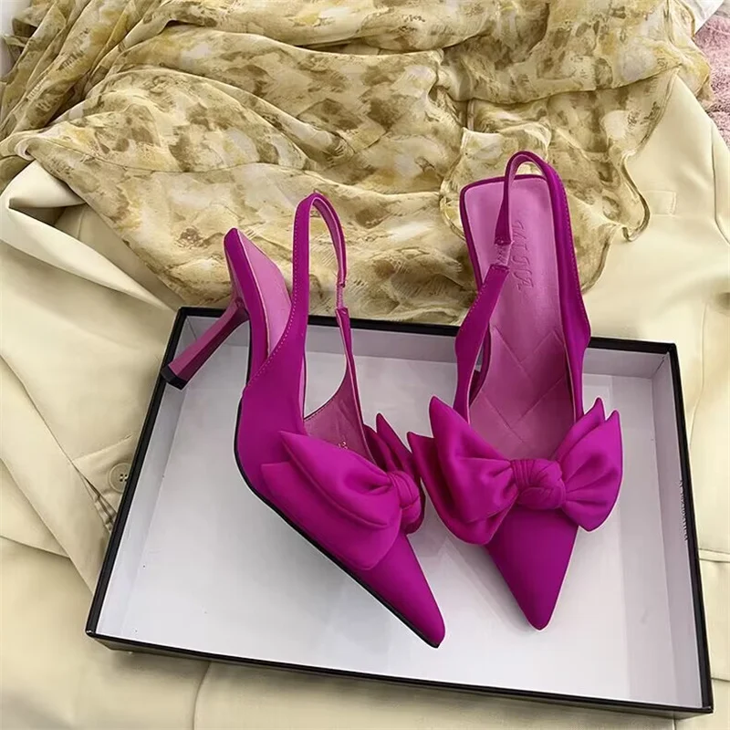 2024 letnie nowe buty damskie motylkowy węzeł kobiet obcasy sandały Sexy sukienka cienka pięta ze szpiczastym noskiem damskie buty na wysokim obcasie