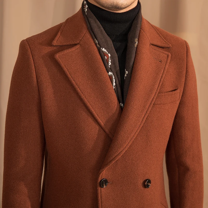 Mr. Lu San 60% wool winter gentry chestfield double-breasted long coat warm coat