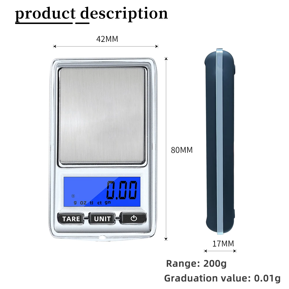 0.01g 200g Mini Electronic Scales High Precision Portable Digital Pocket Scale for Jewelry Gold Sterling Silver Balance Gram