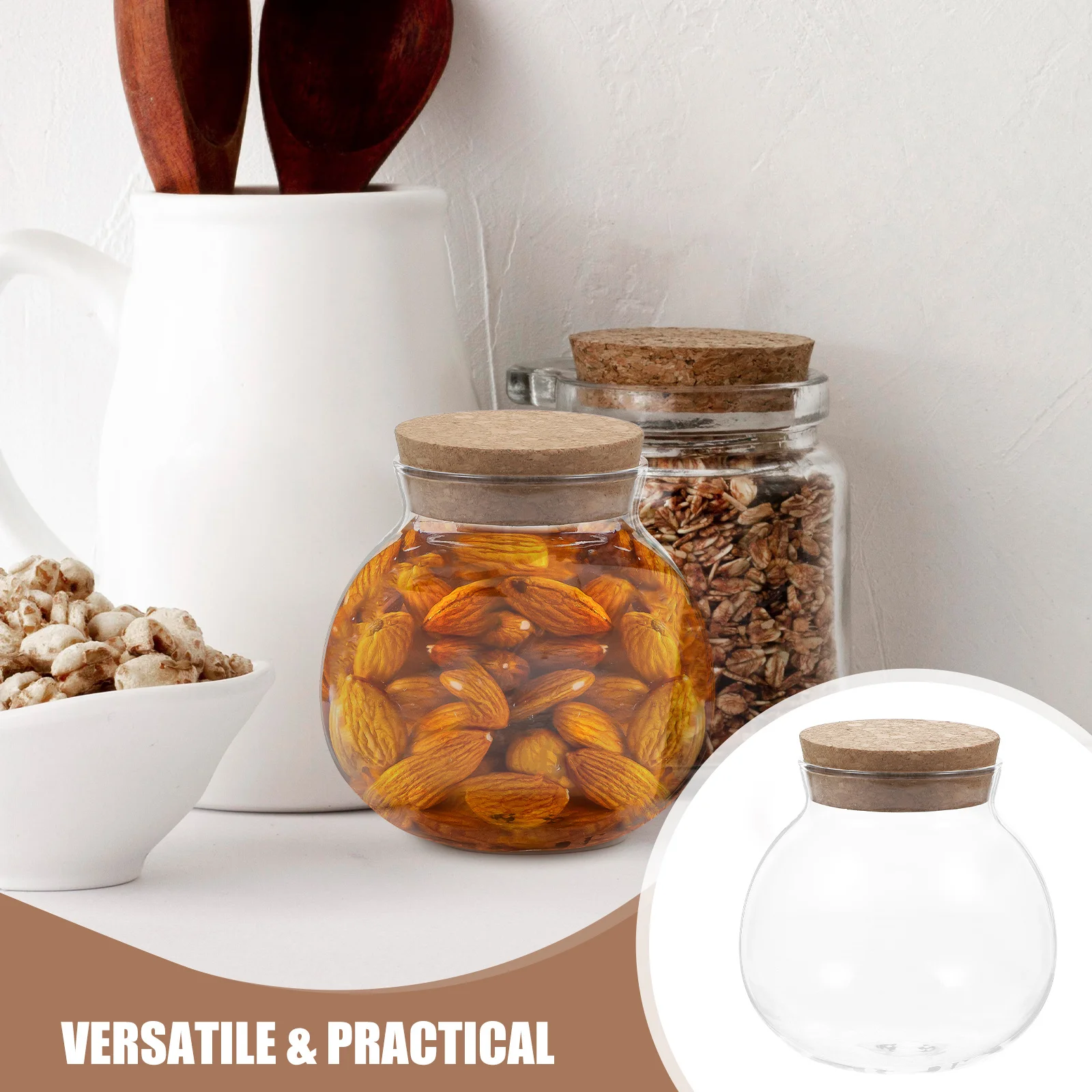 

2Pcs Glass Food Storage Jars with Cork Wooden Lids Airtight Kitchen Containers for Sugar Coffee Tea Glass Containers