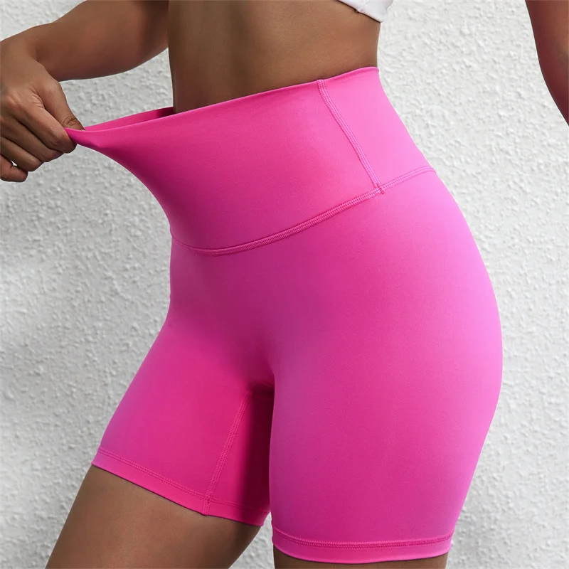 Solid Color Nylon Spandex Women Cycling Sport Short Gym Athletic Tight Short Legging Soft Women Sweat-Wicking Built-In Pocket