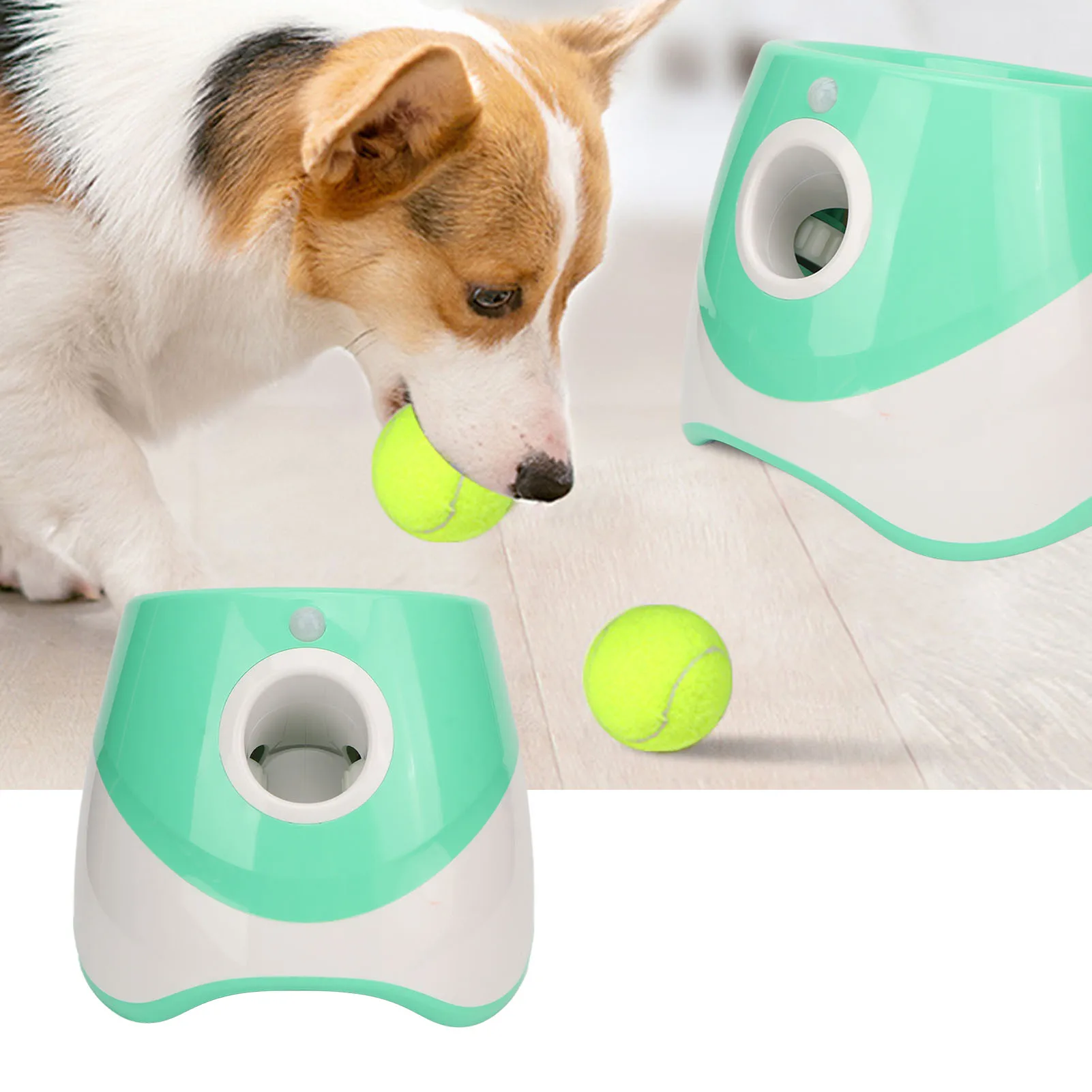 ZK30 Dog Automatic Ball Launcher Rechargeable 3 Modes Interactive Pet Ball Thrower for Indoor Outdoor Green