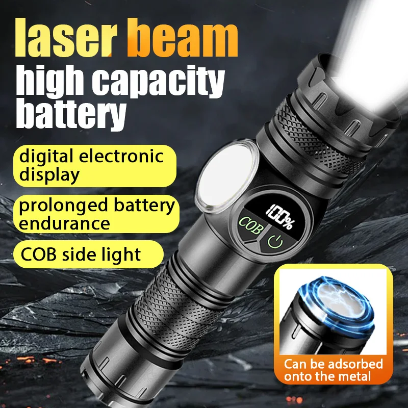 Portable rechargeable zoom flashlight with display screen, LED flashlight with emergency side light 5 lighting modes image 4