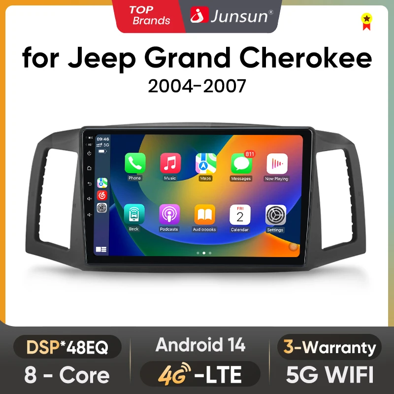 Junsun Android Wireless CarPlay Auto Car Radio For JEEP Grand Cherokee 2004-2007 Car Intelligent Systems DSP SWC RDS GPS FM BT