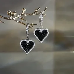 Exquisite Black Crystal Love Zircon Earrings for Women Fashionable Personalized Prom Accessories Party Jewelry Anniversary Gifts