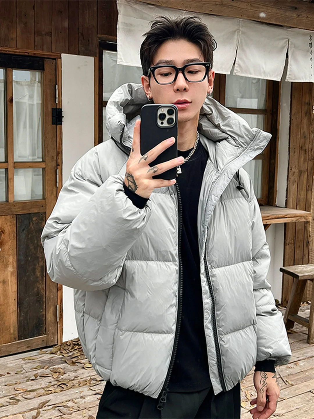 

Men's ort Puffer Jaet White Du down Hooded Lightweight Warm Winter Cold Proof High-End Feeling down Coat Casual Sle
