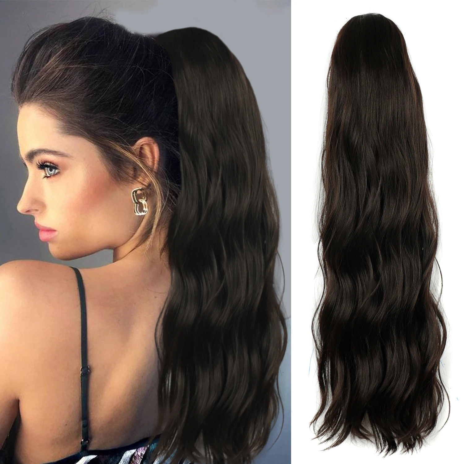 

Ponytail Extension Body Wave Drawstring Ponytail Extension 24'' Long Wavy Synthetic Ponytail Hair Extension Clip in Hairpieces