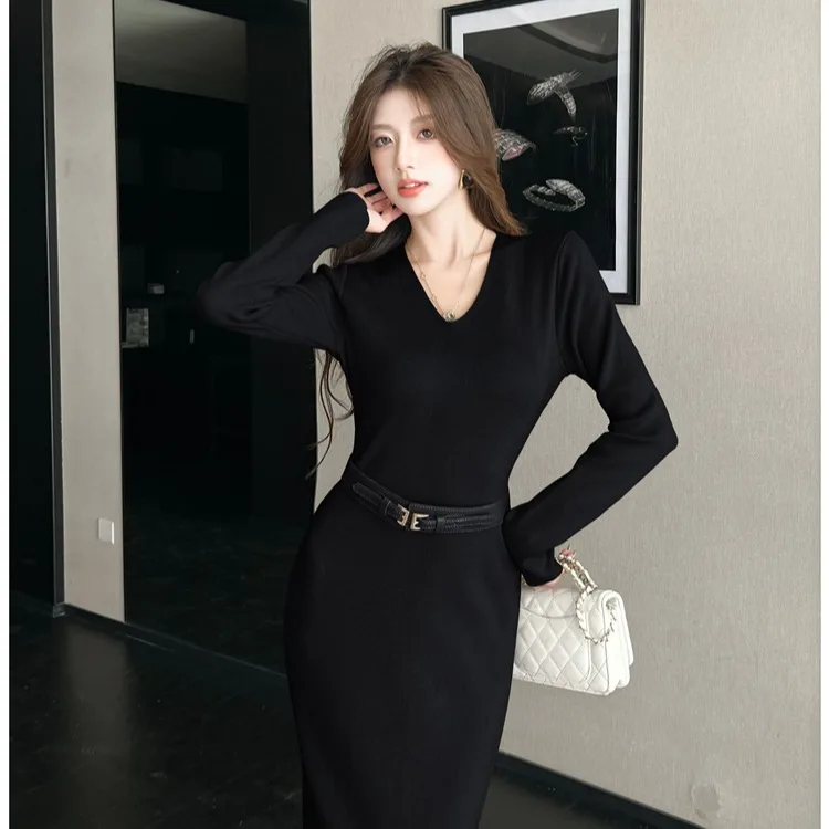 Faionable محبوك طويل Dr V-Ne التخسيس Bodycon التفاف حول تصميم الخريف الشتاء المرأة ملابس داخلية عالية الخصر Sle