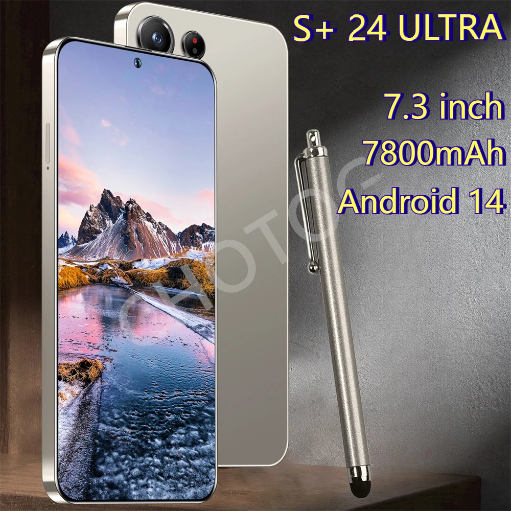 2025 Nuovi cellulari S + 24 Ultra originali Schermo HD da 7,3 pollici Smartphone 7800mAh 4G 5G Dual Sim Telefoni cellulari Android 14 Cellulare
