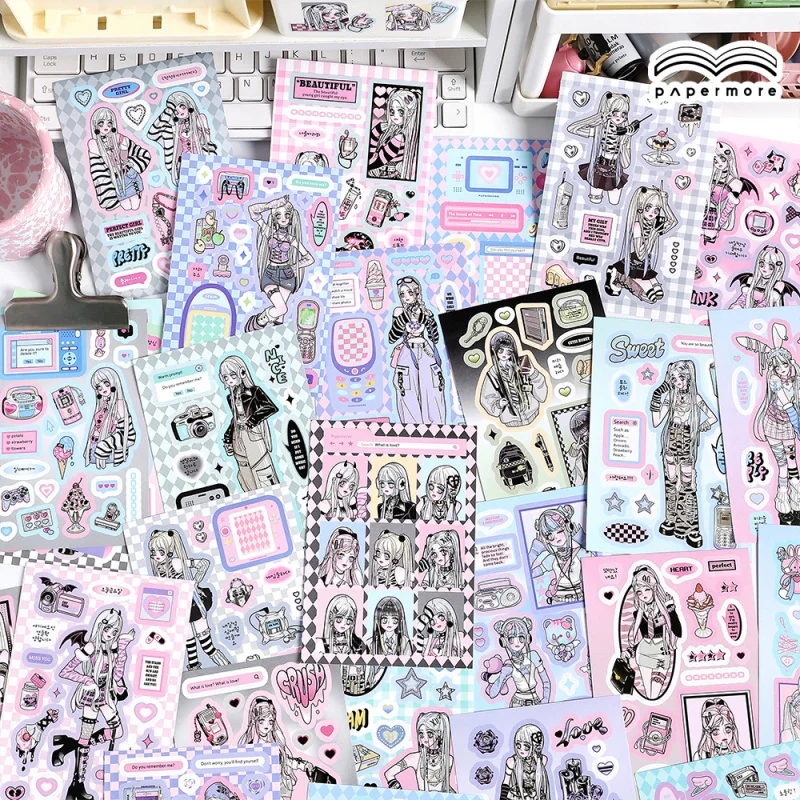20 Stück/Buch Niedliches Süßes Cartoon-Mädchen Aufkleberbuch, Entzückende Charakter- & Pastellfarben-Designs, Selbstklebend für Journal DIY