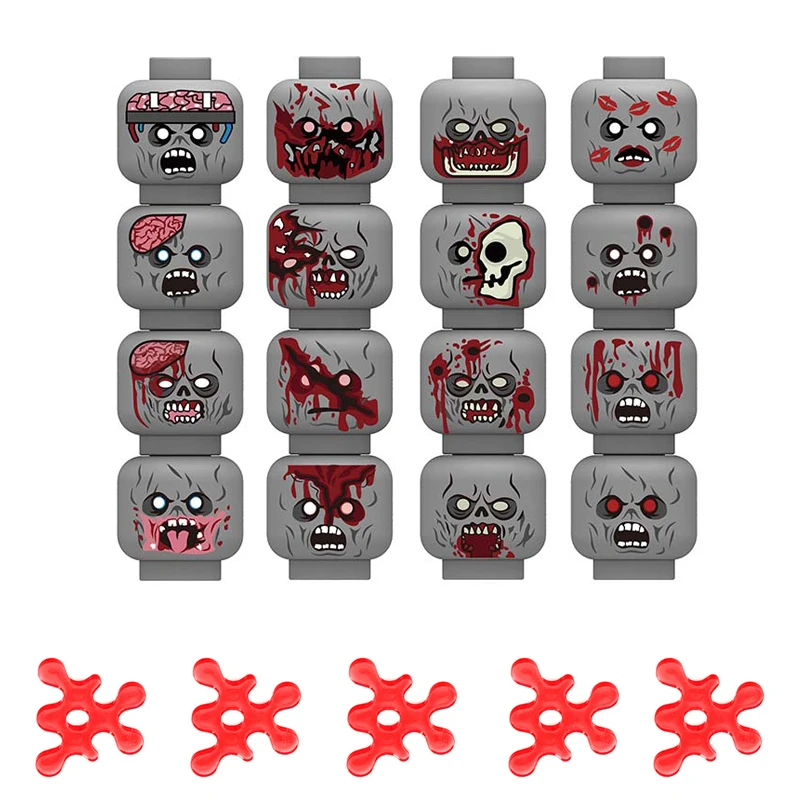 MOC Military Zombie Injured Face Accessories Building Blocks Army Soldiers Figures Head Emotional Weapon Parts Mini Bricks Toys