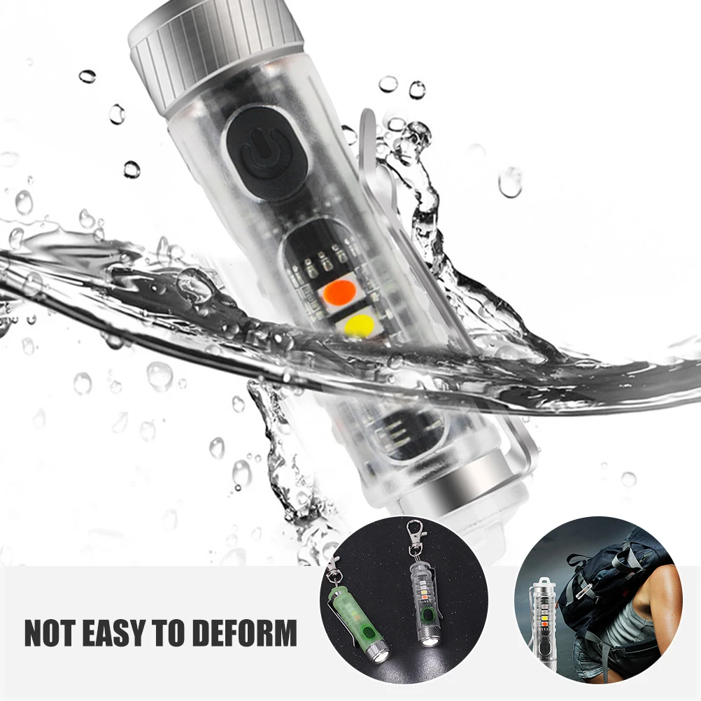 

Rechargeable Flashlight Mini LED Torch Plastic Outdoor IPX6 11 Modes Work Camping UV Warning Keychain Light