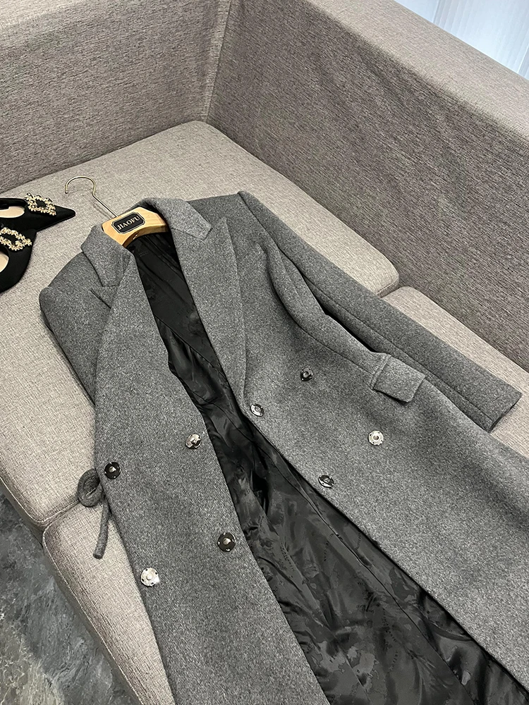 

Новое зимнее длинное пальто Sle Faion Slim Fit с узлом, шерстяное пальто Ele для женщин, китайский бренд A05503