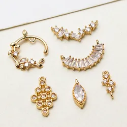 1pcs Diy Accessories Copper Inlaid Zircon Geometric Semi-circle Collar Marquise Pendant Earrings Necklace Material Handmade Cha