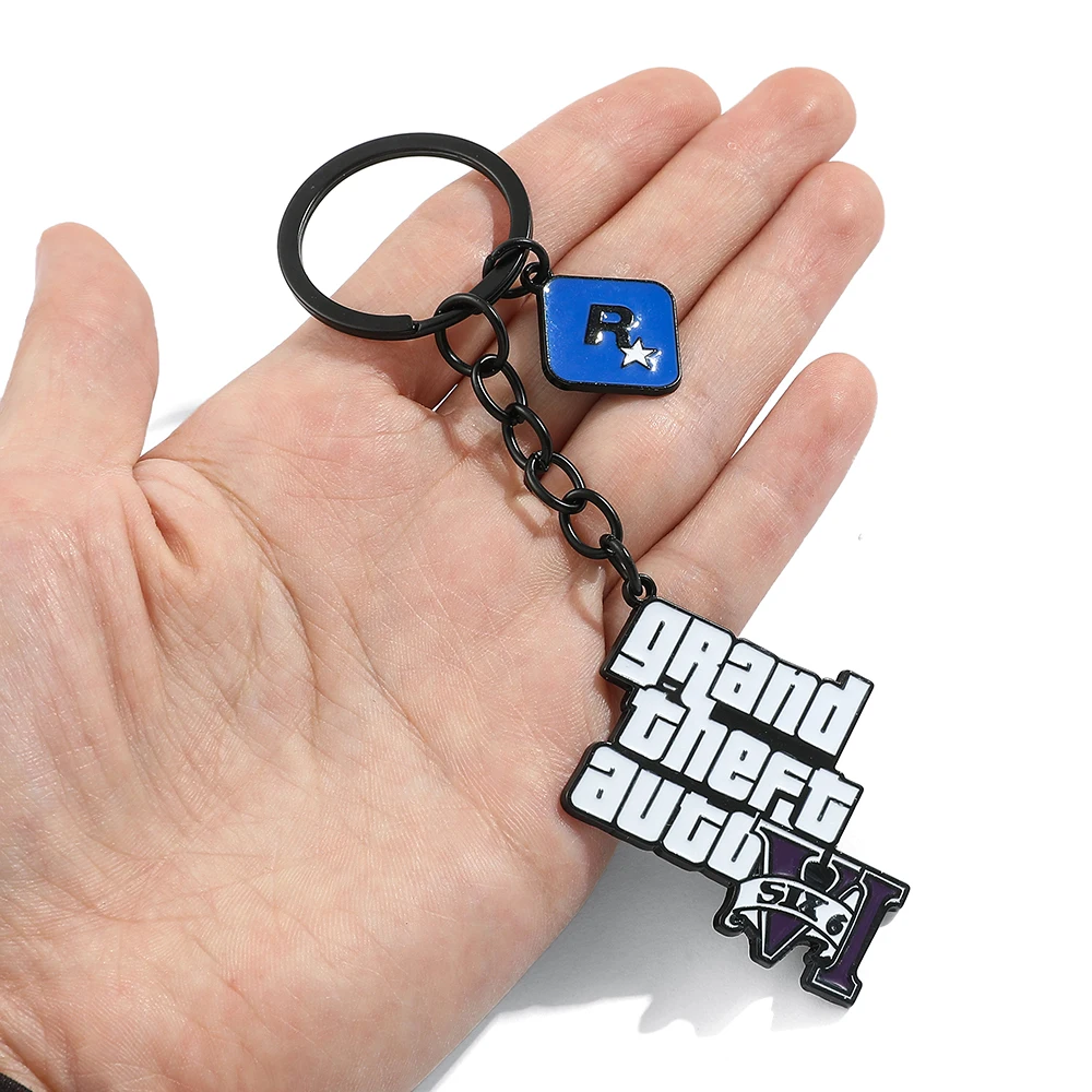 Classic Game Grand Theft Auto 5 Keychains Enamel Letter Pendant Key Chains Men Rock Jewelry Keyring Game Fans Car Accessories