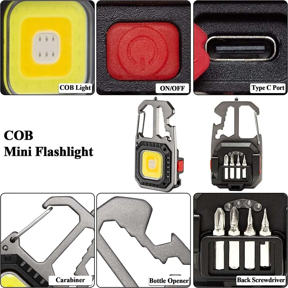 1PC Cob Multifunctional Keychain Light Type-C Charging, Portable Emergency Light,Suitable for Outdoor Hiking