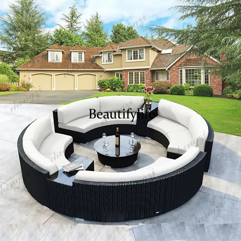 outdoor semi-circular curved rattan sofa for homestays, hotels, courtyards, leisure, circular circular rattan sofa combination