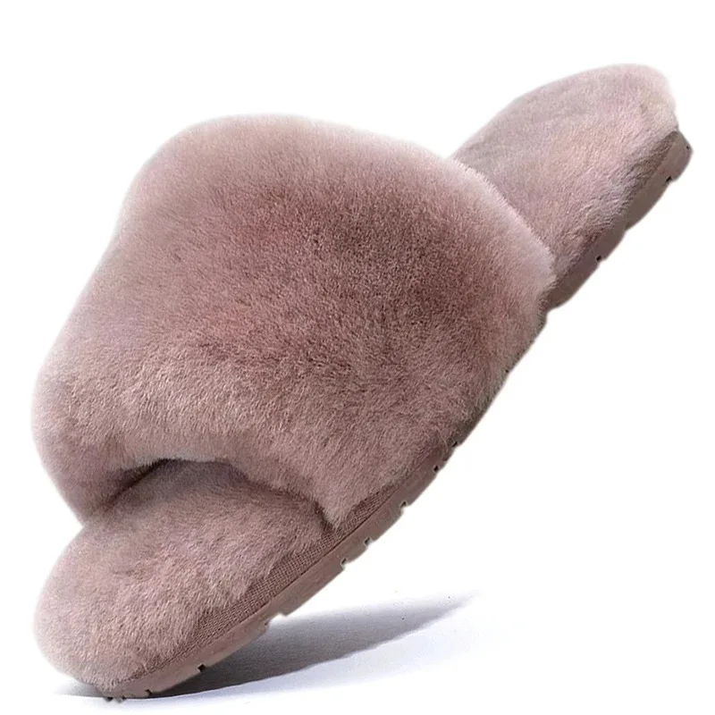 Women's Natural Fur Winter Warm Slippers Indoor Outdoor Home Shoe Luxury Sheepskin Wool Casual Slipper 2026 Comfortable Footwear