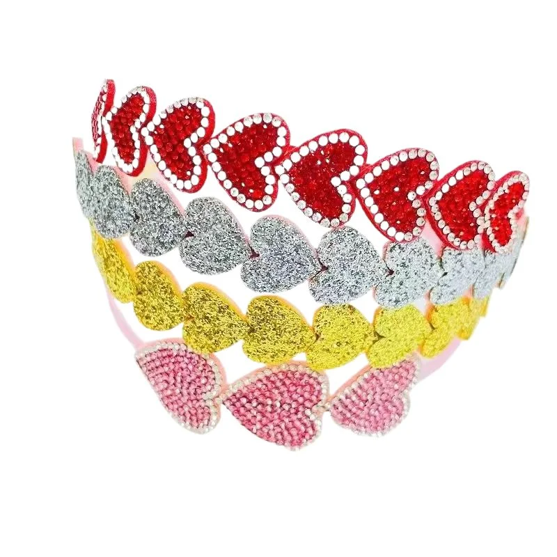 10pcs Glitter Pink/Red/Gold/Silver Love Heart Hairbands Cartoon Party Headwear Fashion Boutique Hair Accessories for Girls