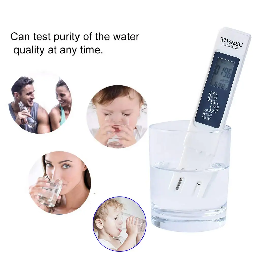 Digital Water Quality Tester Range 0-9999 TDS EC Meter Titanium Probe Water Purity Temperature TEMP PPM Tester for Aquarium Pool