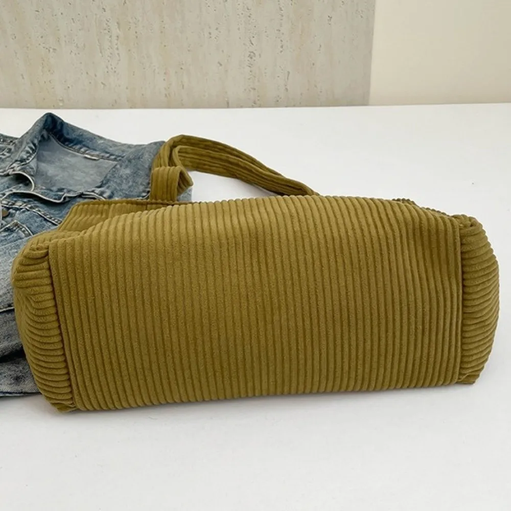 

Large Capacity Casual Corduroy Handbag Solid Color Shoulder Strap Leisure Shoulder Bag with Zipper Closure Fashion