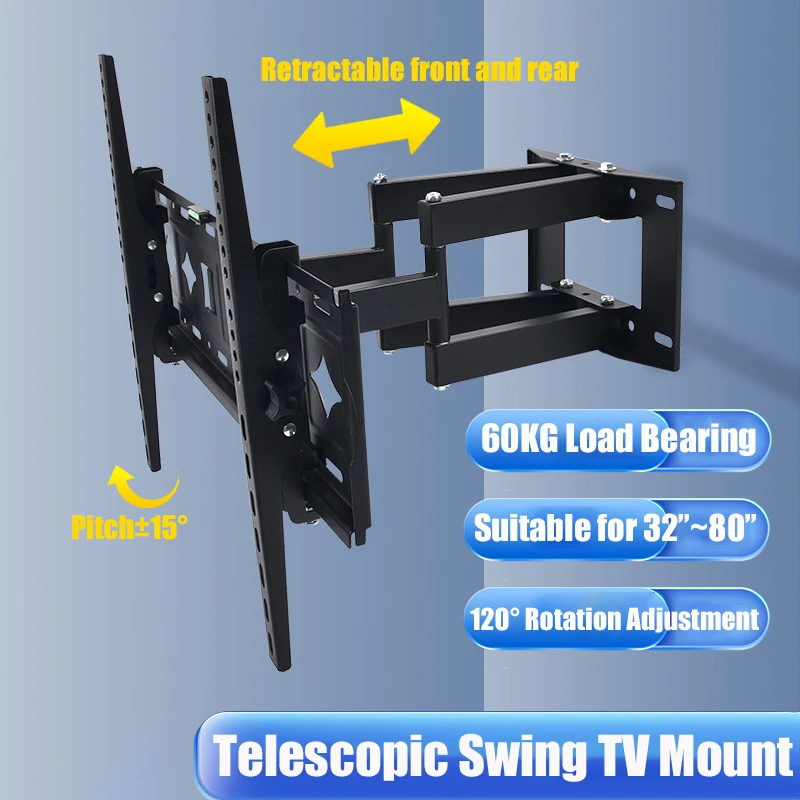 universal wall mount suporte telescopico tv monitor titular expansao stand angulo ajustavel carga do rolamento 60kg 32 a 80 01