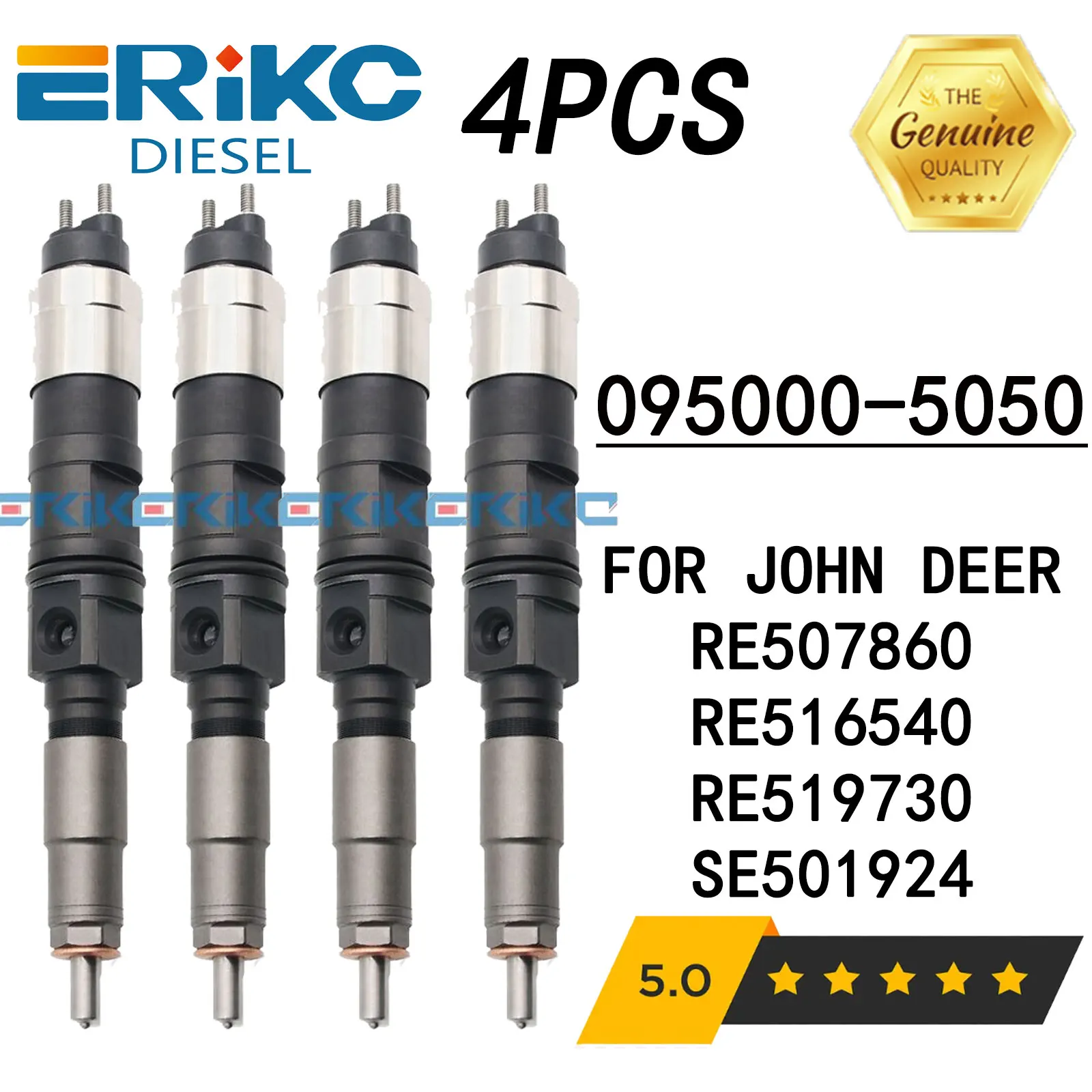 4PC 095000-5050 095000-5051 New Diesel Fuel Injector RE507860 RE516540 RE519730 SE501924 for John Deere