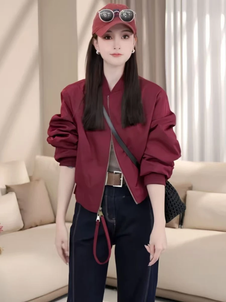 Women's Autumn Baseball Jacket Loose Casual Bomber Coat Trendy Streetwear Fall Outwear