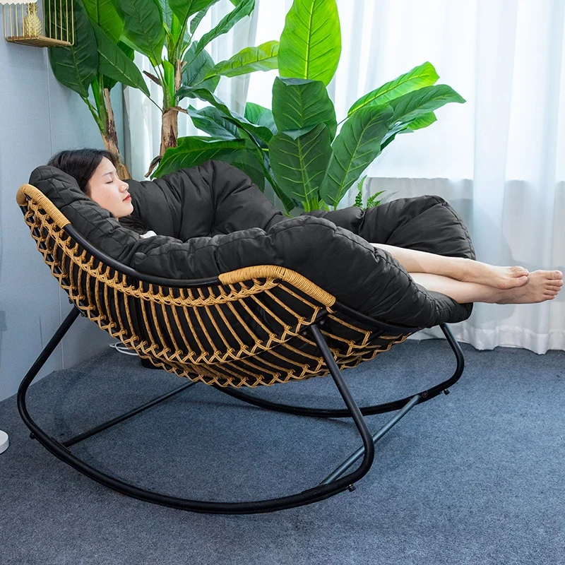 كرسي هزاز مريح كبير الحجم للترفيه وسادة من القماش الناعم لغرفة المعيشة والحديقة وغرفة النوم كرسي هزاز مزدوج كرسي #4